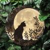 PC D Flat Featuring a Black Cat And The Moon Made Vintage Round Sign Wood Sign Wall Hanging Home Door Decor Party Present