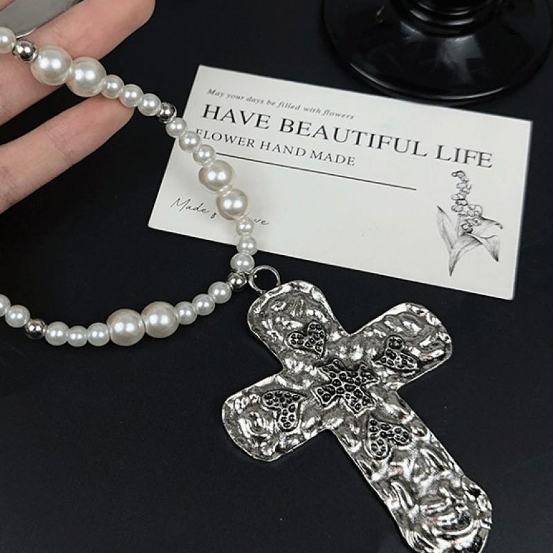 Stylish Long Layered Cross Pendant Necklace Women Zinc Alloy Hip Hop Fashion Statement Chain Cross Pendant Necklace 2025-274