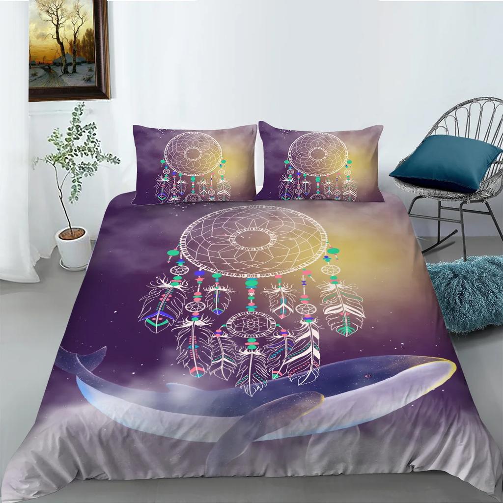 Colorful Dream Catcher Fish And Feather Dreamlike Duvet Cover Boho Polyester Quilt Cover For Girls Women For Bedroom Decorations
