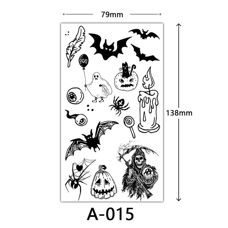 Halloween Tattoo Sticker, Skull Reaper Sickle, Black Bat Tombstone Pumpkin Tattoo