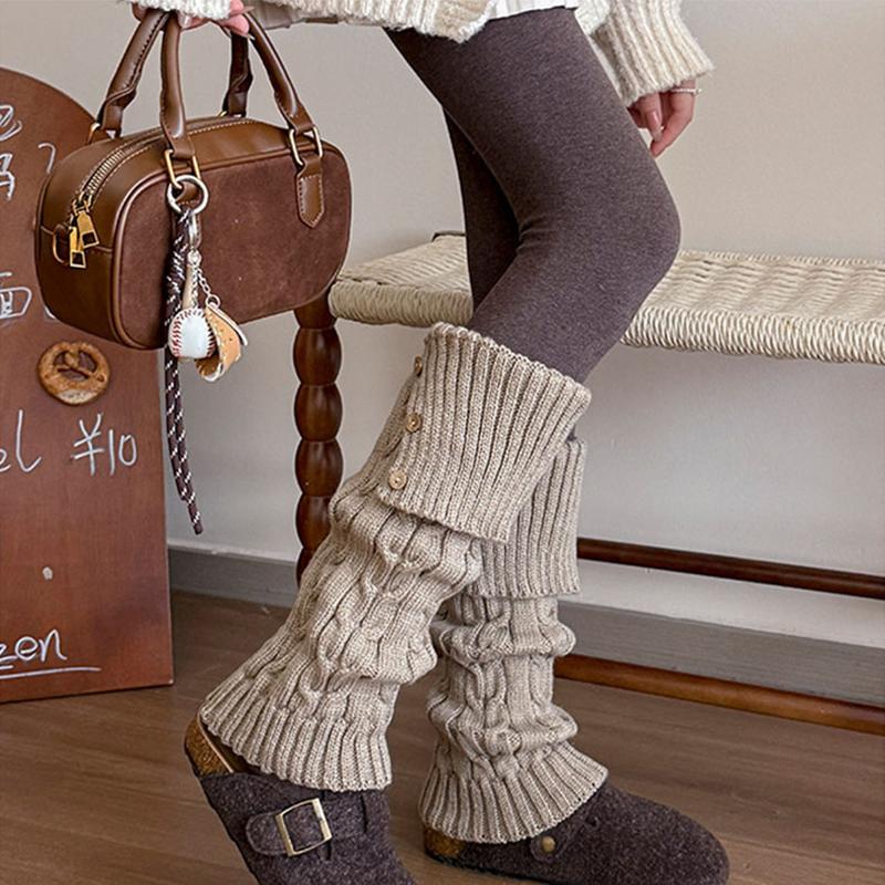 1Pair Leg Warmers for Girls Women Winter Harajuku Leg Warmers Maillard Color Knitted Long Leg Warmer Goth Lolita Button Decro