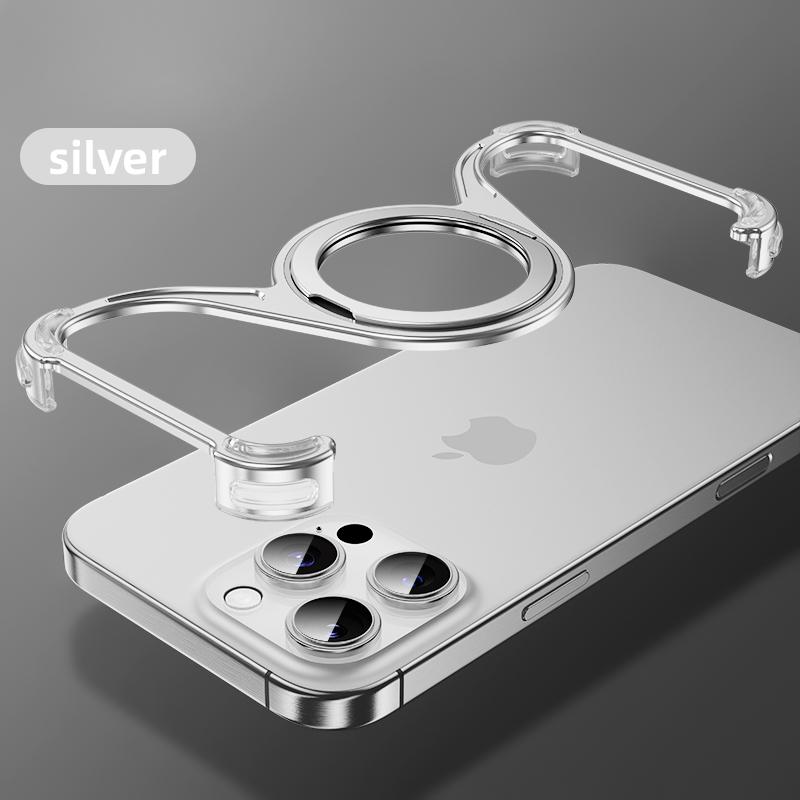 Husă magnetică pentru telefon din metal pentru Iphone 13 14 15 16 Pro Max Stand Capa de telefon în formă de W Suport din aliaj de aluminiu Carcasă de răcire fără cadru