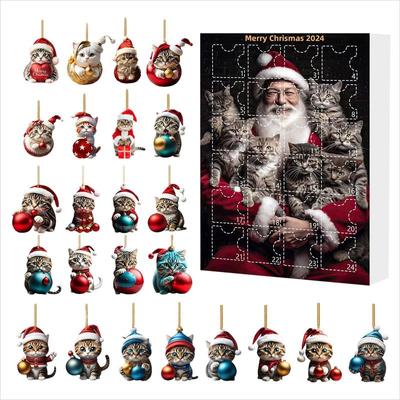 2D Flat Ornament Christmas Advent Calendar 2025 Cats Countdown Calendar 2025 Kitten Decoration Cartoon Festival Party Supplies