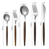 5PCS Stainless Steel Imitation Wooden Handle Cutlery Set Knife Fork Spoon Western Tableware Kitchen Flatware Set Dinnerware