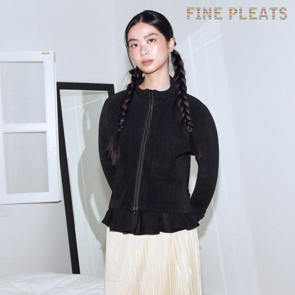 Fine Pleats Pleats Line Zip Up Jumper Black FREE