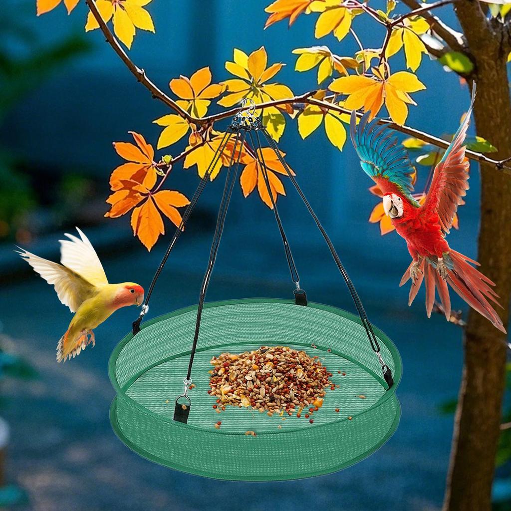 Bird Feeding Net Hanging Bird Feeder Outdoor Finch Bird Food Catcher Tray Spill Proof Parrot Food Container For Backyard Garden