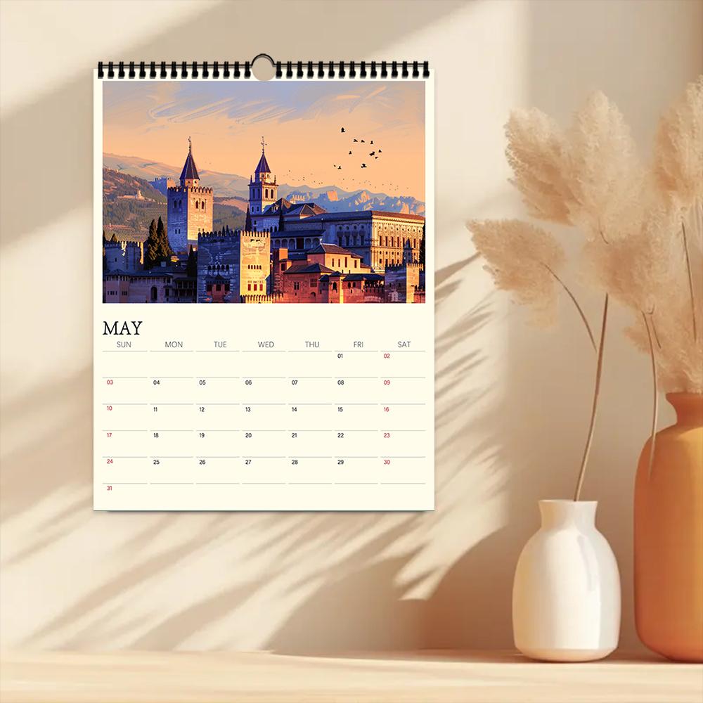 1pc, 2026, City Scenery Wall Calendar, Famous Landmarks & Architecture Series, 12 Designs, Wall Calendar, Birthday, Christmas