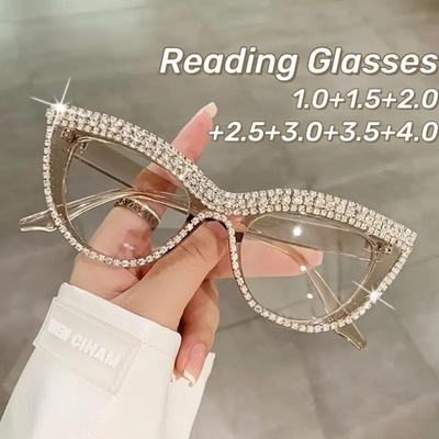 Occhiali da lettura alla moda con diamanti incastonati Occhiali da lettura vintage di lusso a occhio di gatto Occhiali di protezione per computer