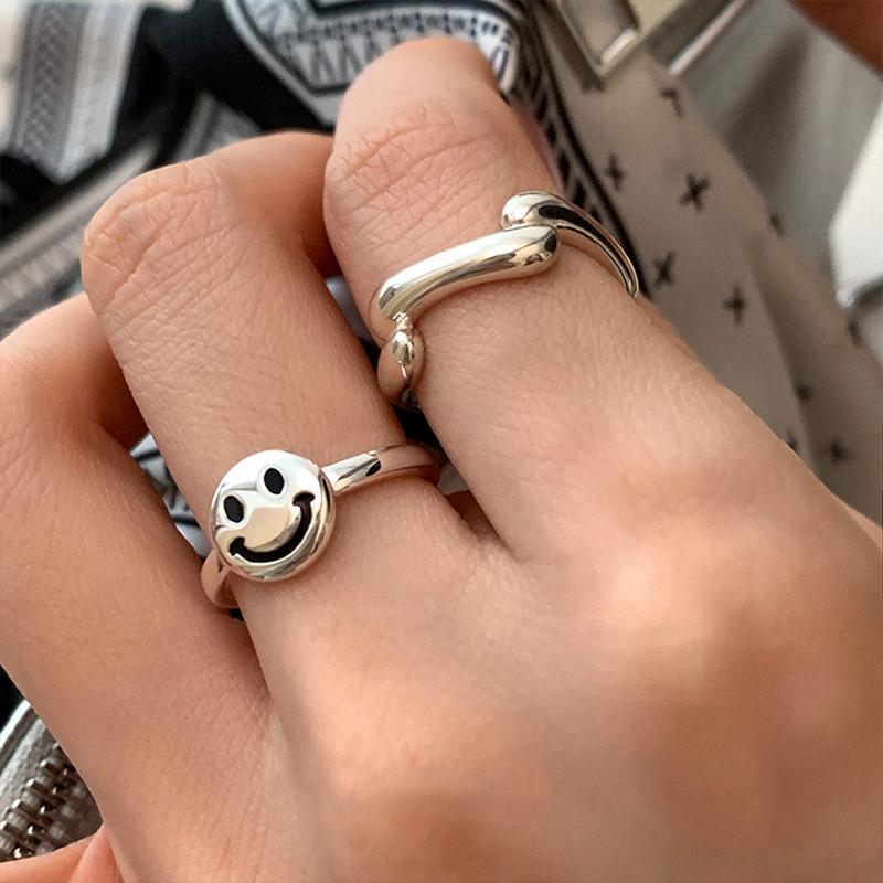 Modern Smiley Minimalist Face Ring For Women Unique Adjustable Copper Accessory Finger