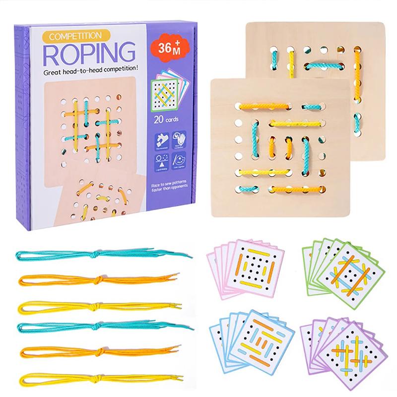 Kids Montessori Wooden Threading Board Fine Motor Skill Training Puzzle Logical Thinking Social Games Early Education Toy
