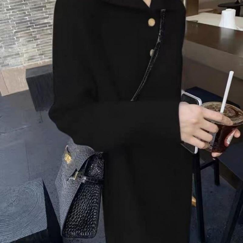 With coat loose knitted dress women's autumn new lazy style polo collar high-end bottoming shirt women