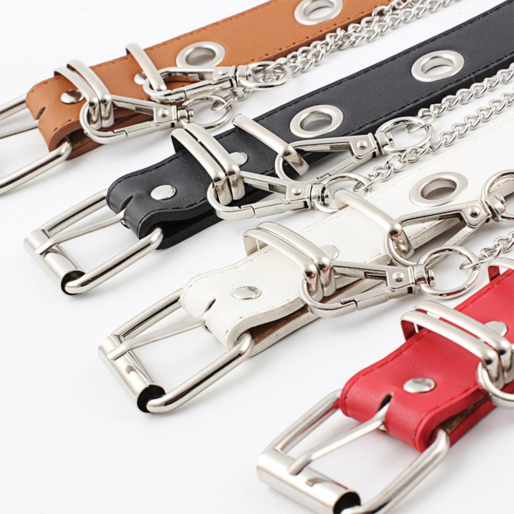 Women Fashion Imitation Leather Round Ring Chain Decorative Waist Belt
