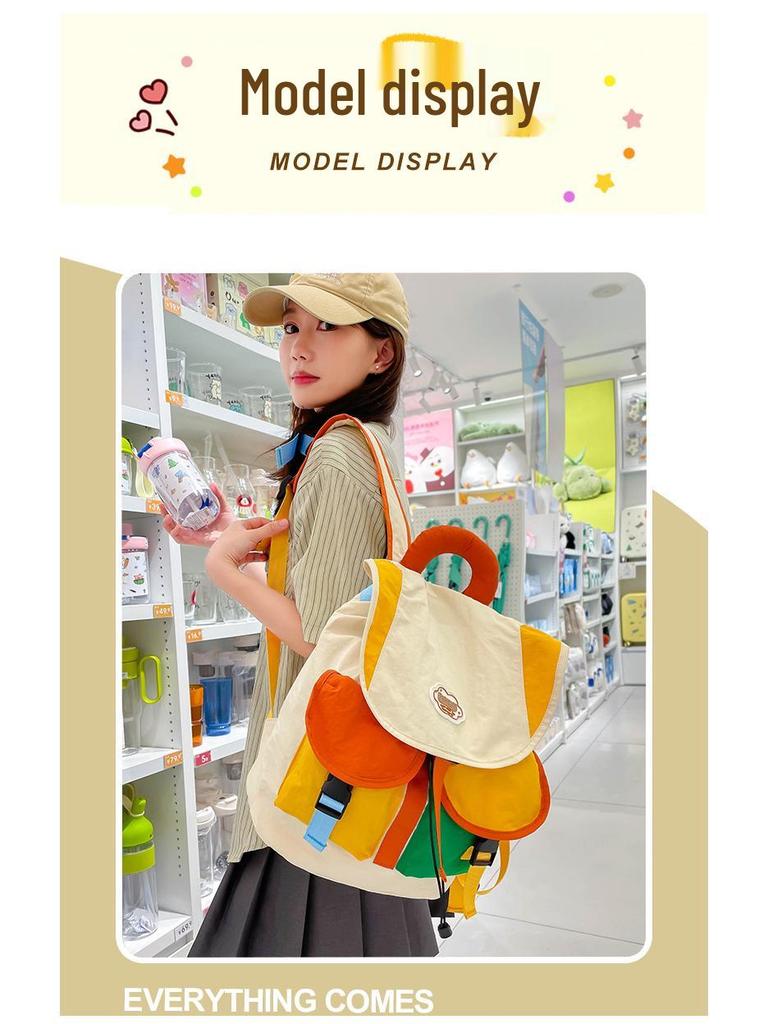 Colorblock Rucksack - Damen Doppel-Schultertasche für Studenten, Trendig und Geräumig für Schule und Hochschule