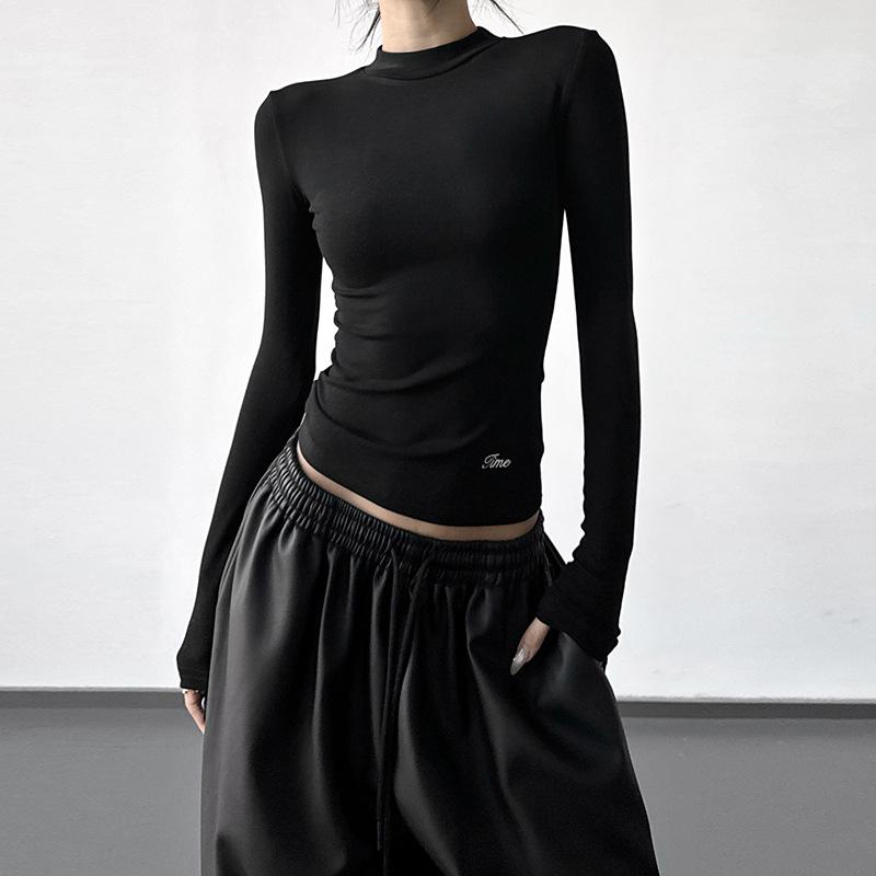 

Women s 2025 Slim Fit Round Neck Long Sleeve Warm Velvet Base Layer Top for Autumn/Winter Large чёрный