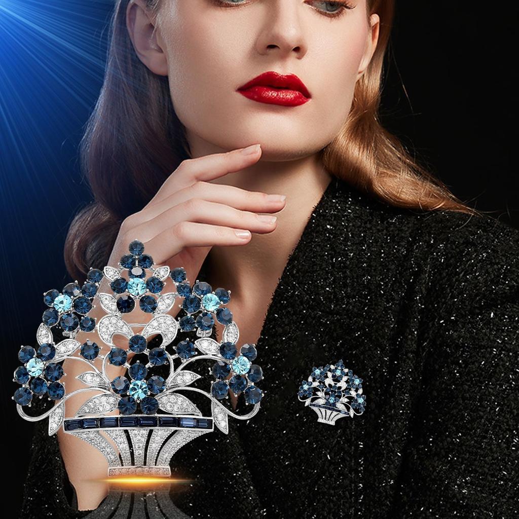 Design Sense Heavy Industry European Full Zirconium Portable Flower Basket Elegant Chic Exquisite Temperament Coat Brooch Accessories