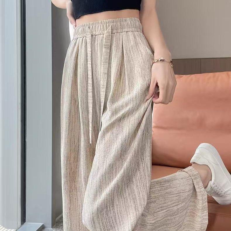 

Брюки широкие для женщин на лето с ниспадающим эффектом, с высокой талией, прямые, слим-эффект, свободные, повседневные, модные и длиной до пола 2XL