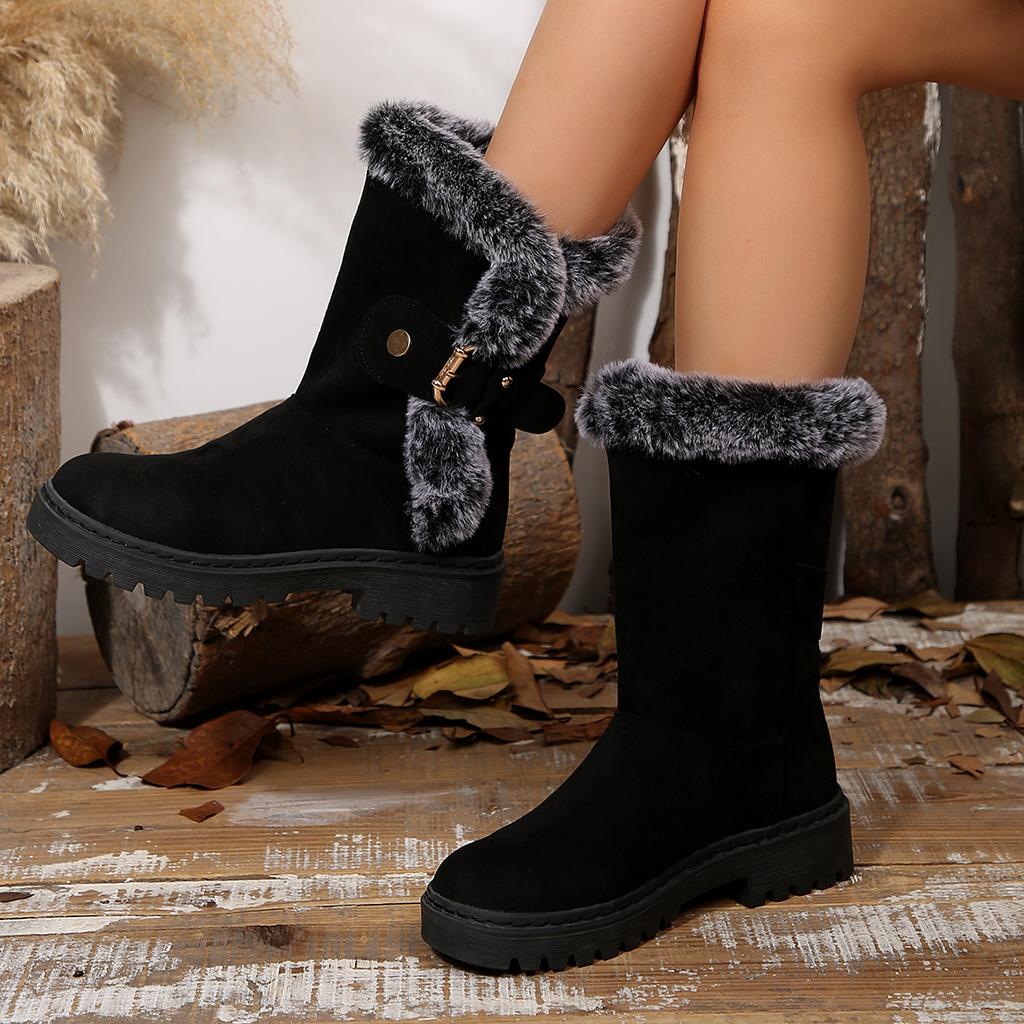 Fashion Women Snow Boots 2025 Outdoor Luxury Ankle Boots Round Toe Slip on Shoes Female Fashion Comfortable Warm Mid-Calf Boots Women