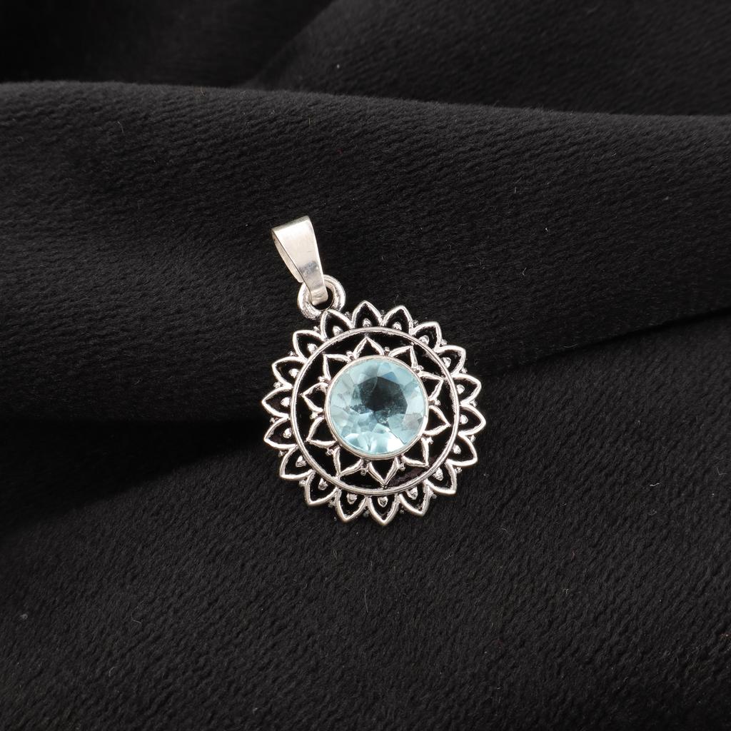 Wonderful Sky Blue Topaz Gemstone Jewelry, 925 Sterling Silver Pendant, Handmade Artisan Jewelry For Wedding Gift