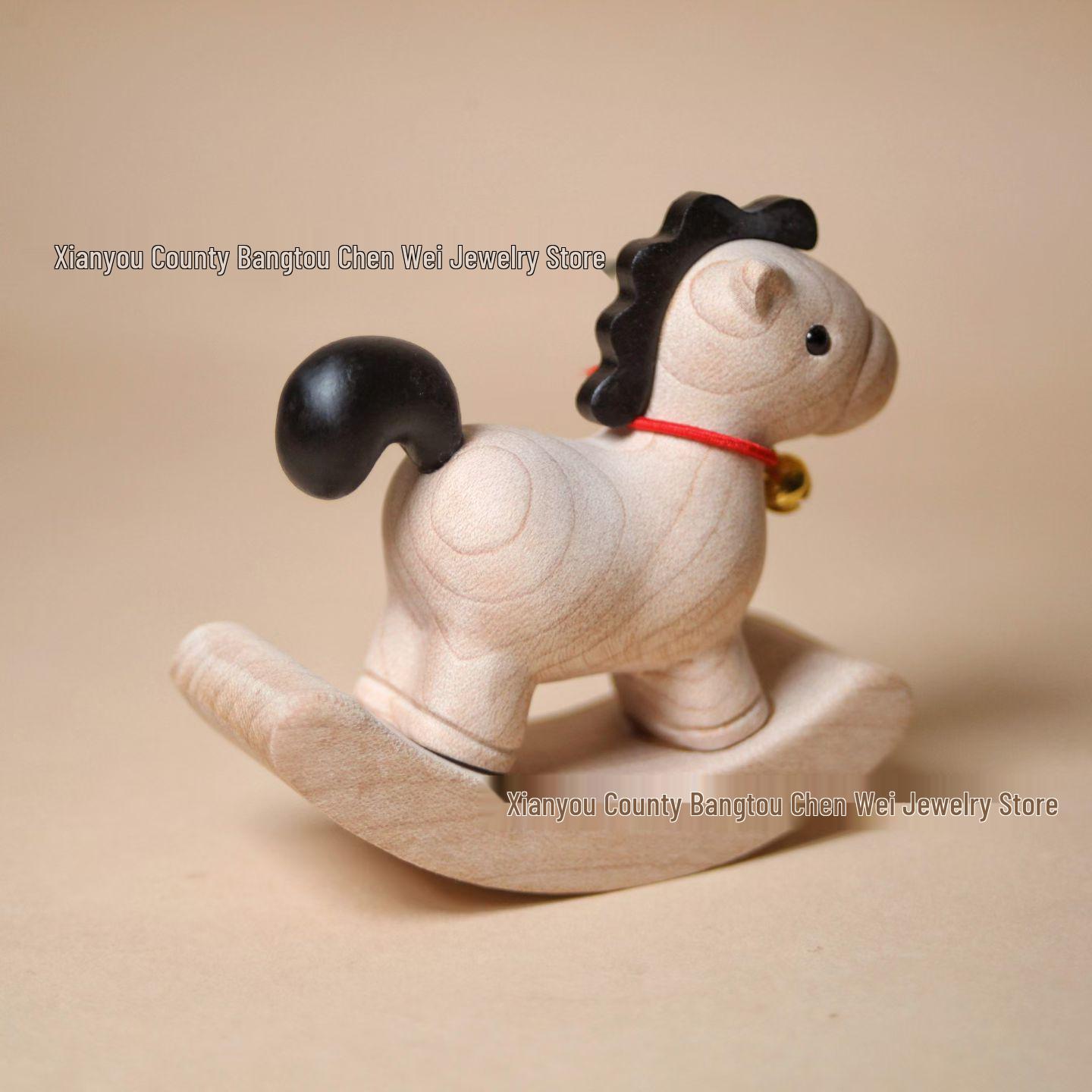 

Carved Beech Wood Rocking Horse: Desktop Ornament with Handle