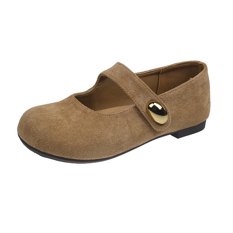 Retro Mori leather one-word buckle strap women's new cute round head Mary Jane flat shoes