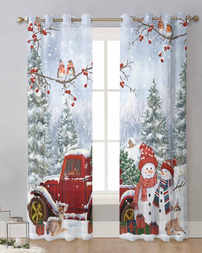 Snowman Bird Christmas Tree Snowflake Truck Deer Sheer Curtains Bedroom Decoration Window Curtains Kitchen Tulle Voile Curtains