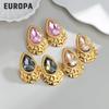 18k Gold Teardrop Zircon Earrings: French Retro and Luxurious Women's Jewelry with a Niche Design.
