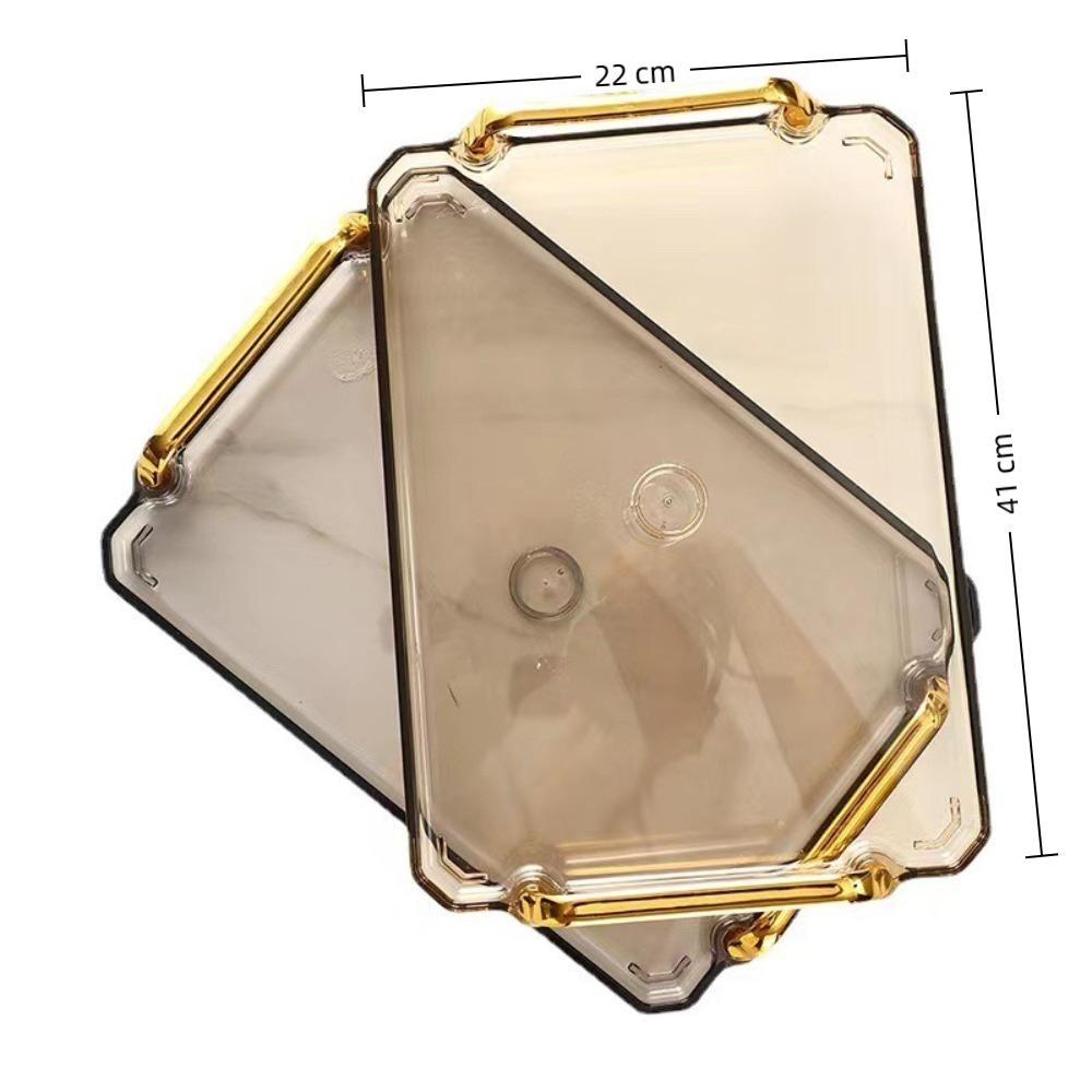 New Gold Handle Rectangular Tray Phnom Penh Multi-function Tea Cup Tray Luxury Style Plastic Storage Tray Home Kitchen Supplies