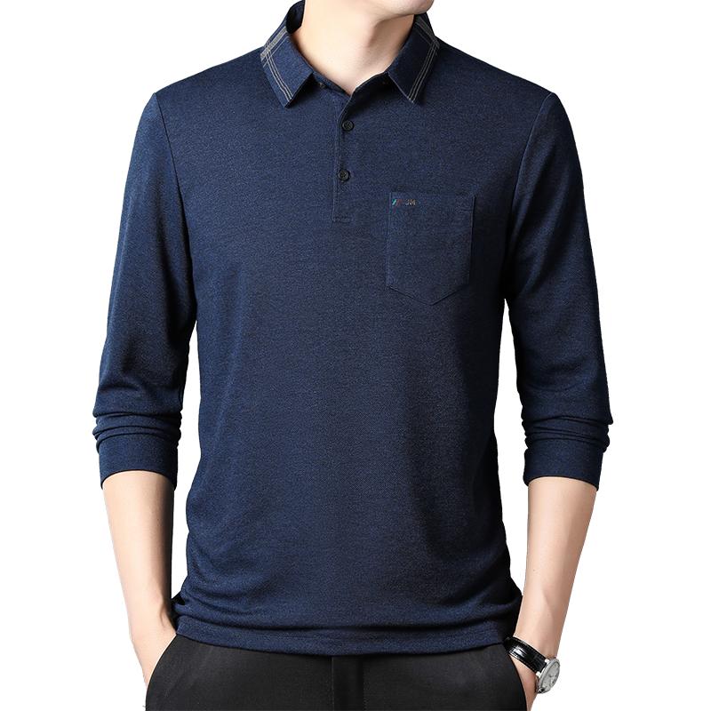 Men'S Fashion Casual Long Sleeved Polo Shirt 2025 Autumn New Item Business Solid Color Casual Versatile T-Shirt