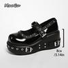 Large Size 35-42 Punk Women'S Mary Janes Black Pu Buckle Straps Street Style Ladies High Heel Pumps Thick Bottom Platform Shoes