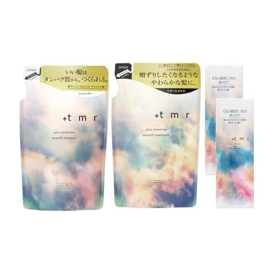 [Amazon.co.jp Exclusive] Plus Tomorrow +tmr: Shampoo Treatment Set Refill + Bonus [Smooth] Protein Hair Care Damage Conditioner