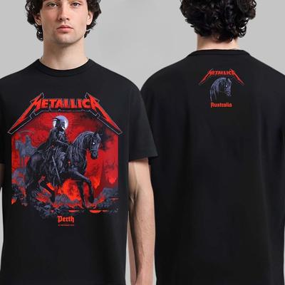 Metallica M72 Perth 2025 Koszulka z wydarzenia typu pop-up autorstwa Kena Taylora dla Australii na stadionie Optus 1 listopada 2025 Rycerz Szkielet