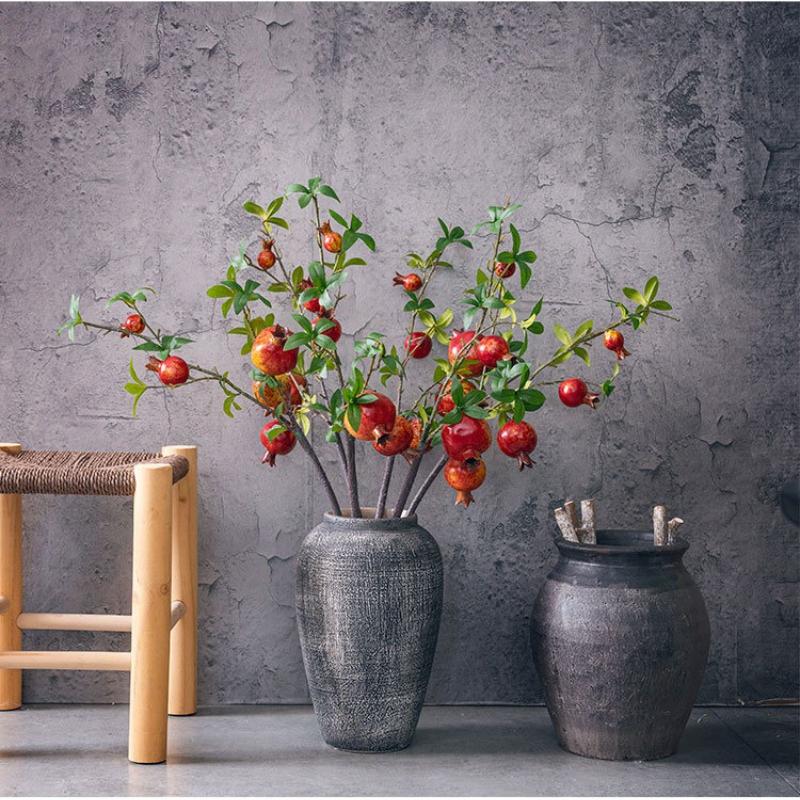 3pcs Artificial Pomegranate Stems with Leaves, Faux Fruit Branches for Rustic Home Decor, Fall Centerpieces, Wedding & Holiday Arrangements,73cm