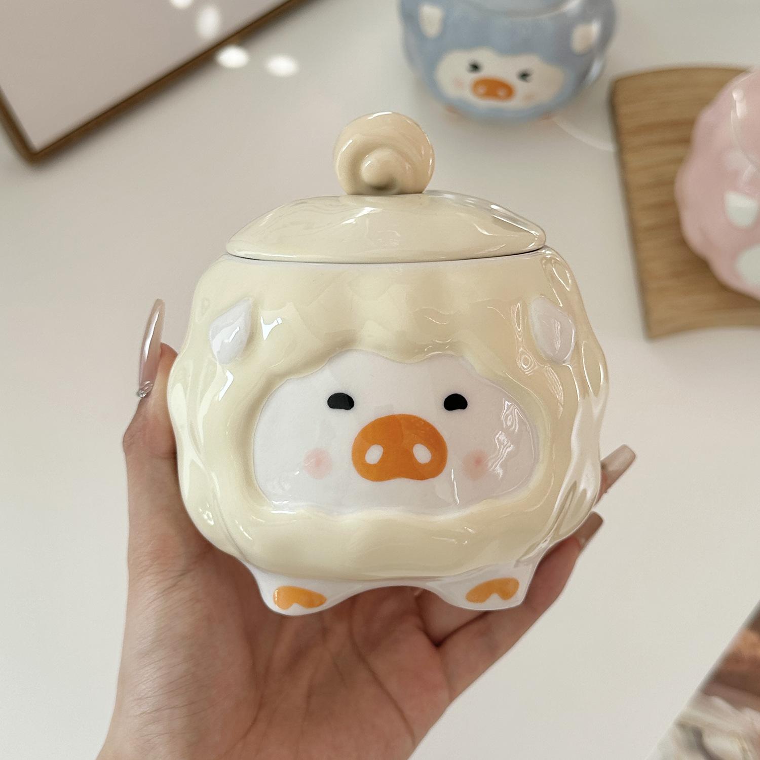 

Милая расписанная вручную кружка для кофе с поросенком, керамическая кружка с крышкой, большая емкость, чашка для воды, подарок на день рождения для мужчин и женщин 301-400ml