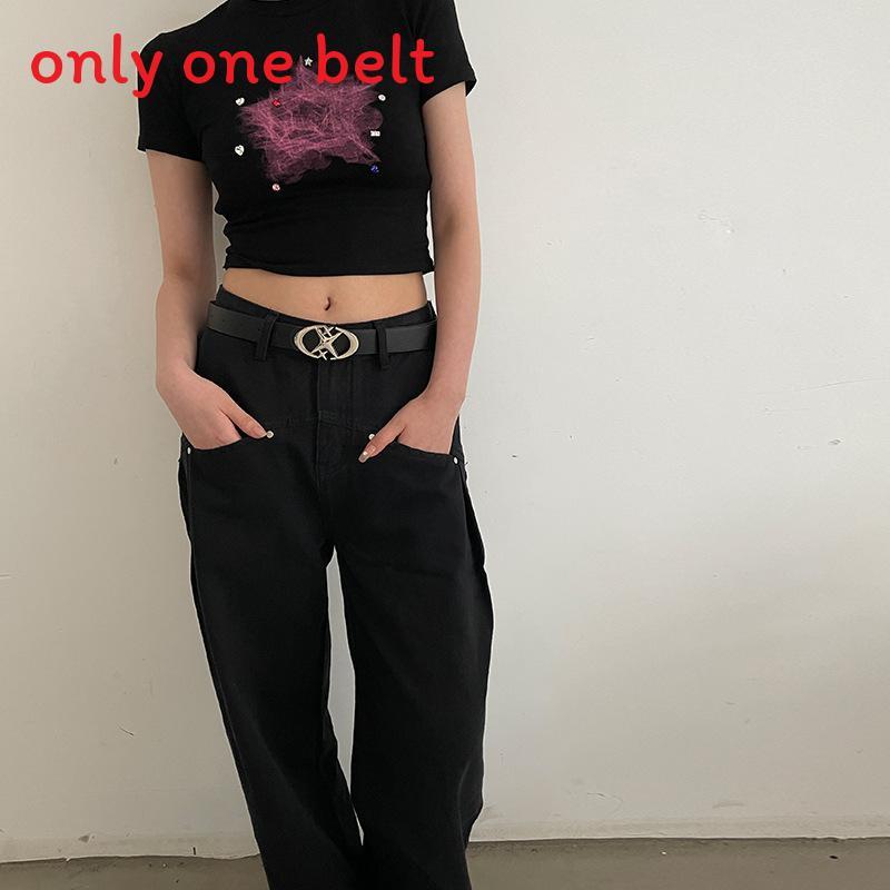 Simple Starry Summer Pink Pu Belt With Alloy Buckle For Women