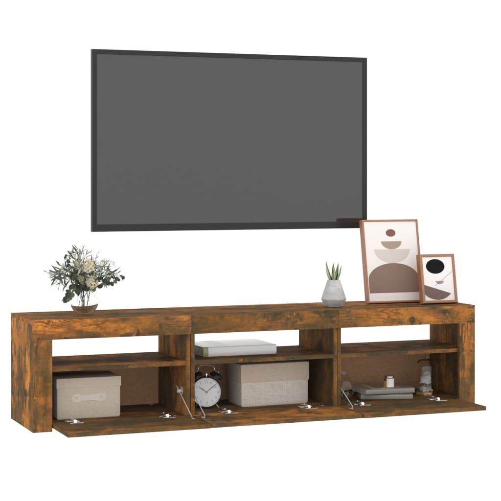 Vidaxl Szafka Pod Tv Z Oświetleniem Led, Przydymiony Dąb, 180X35X40 Cm
