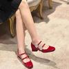Fashion Hot Selling 2025 New Spring Autumn Women Pump Natural Leather Sheepskin+pigskin Square Toe Thick Heel Women Shoes Mary Jane Shoe