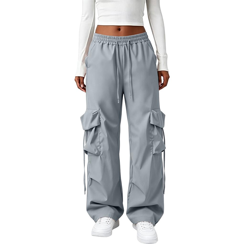 High Waist Wide Leg Cargo Pants for Women Loose Fit Straight Leg Trousers with Multiple Pockets and Adjustable Waistband Casual Bottoms