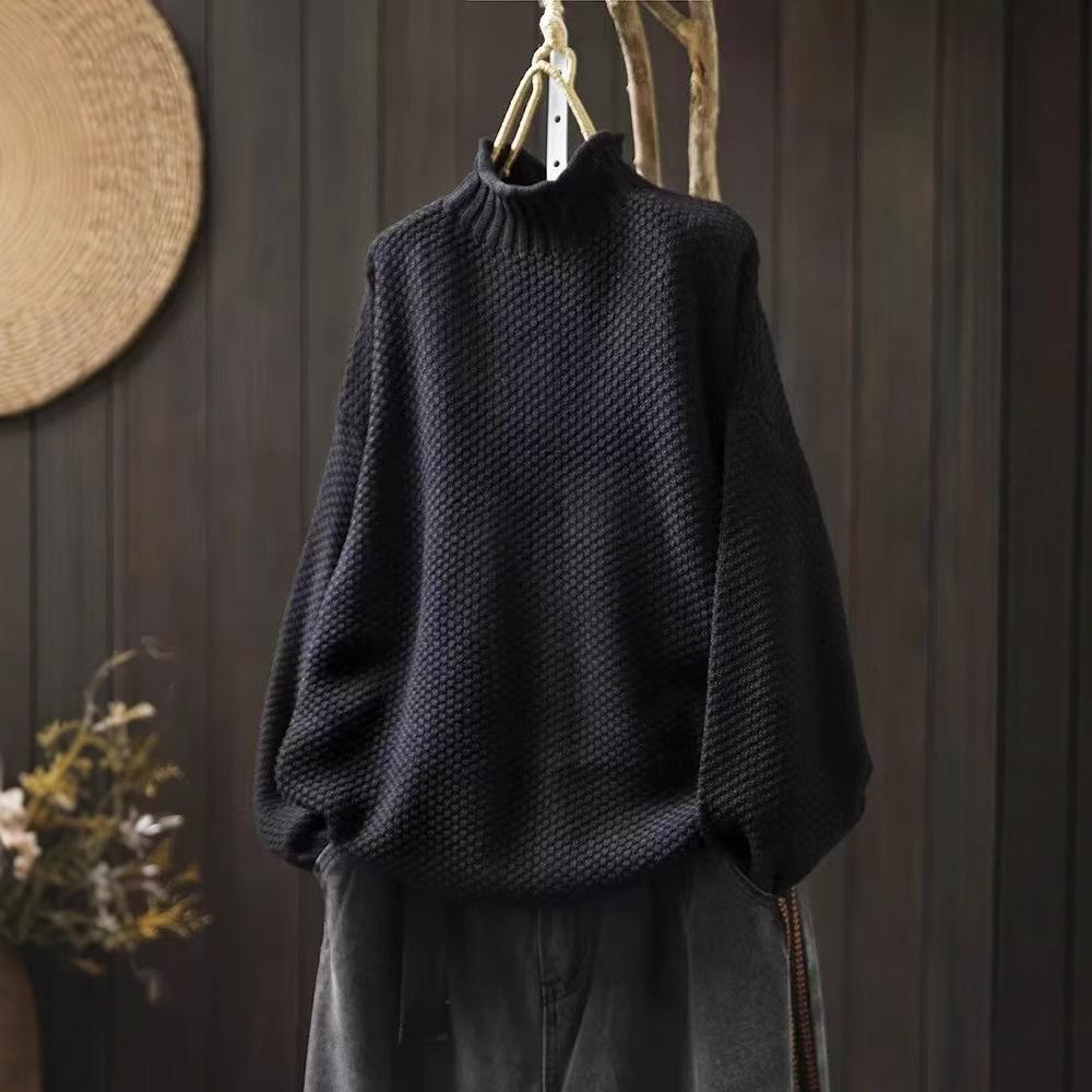 

Осенне-зимний хлопковый свитер с полувысоким воротником, женский свободный большого размера, скрывающий недостатки фигуры, повседневный пуловер, вязаный нитью M