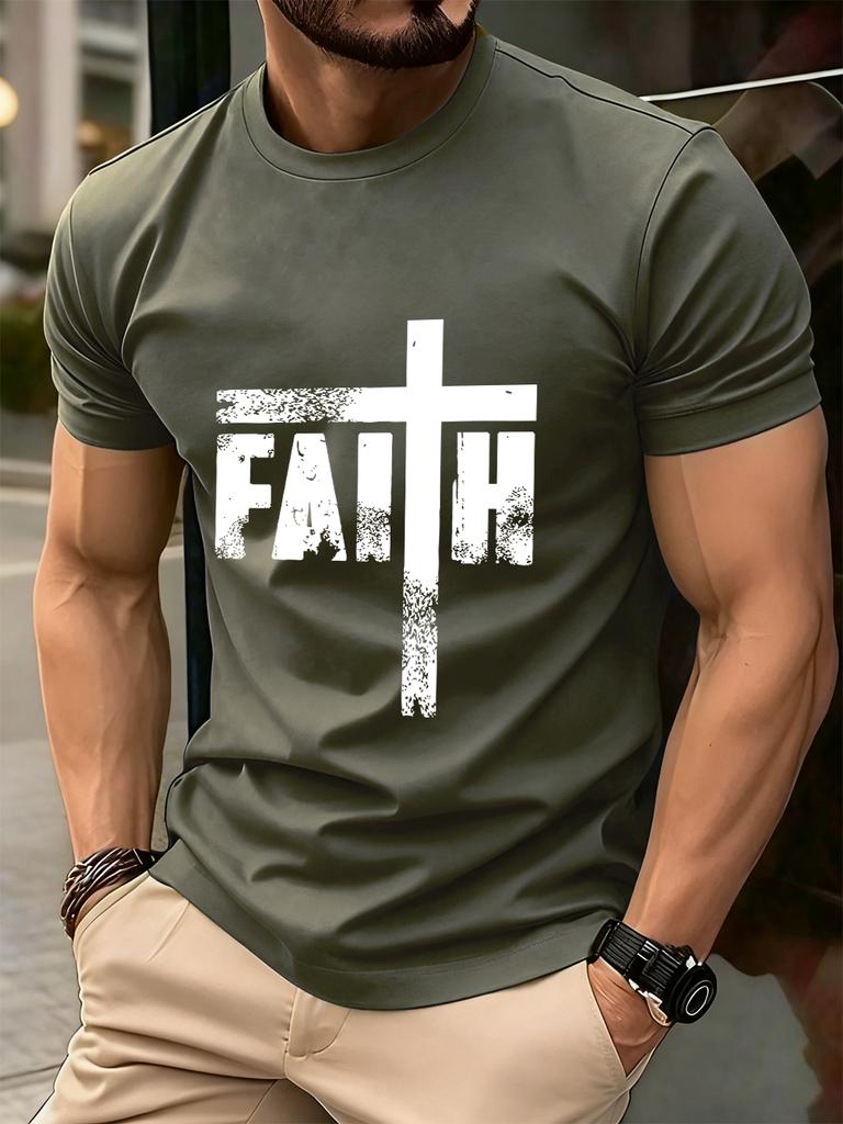 Faith The Cross Printed Cotton TShirts Mens Summer Short Sleeve Comfortable T Shirt Soft Oversized ONeck Tops Basic Clothes