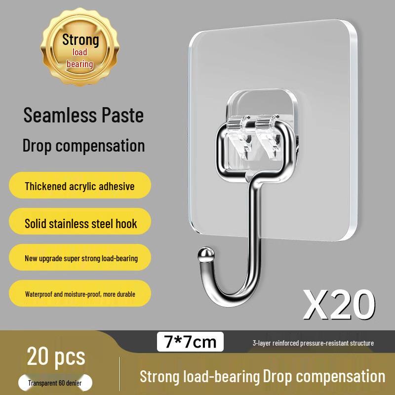 Transparent Strong Adhesive No-Drill Wall Hooks - No-Trace, Load-Bearing, Kitchen Sticky Hooks