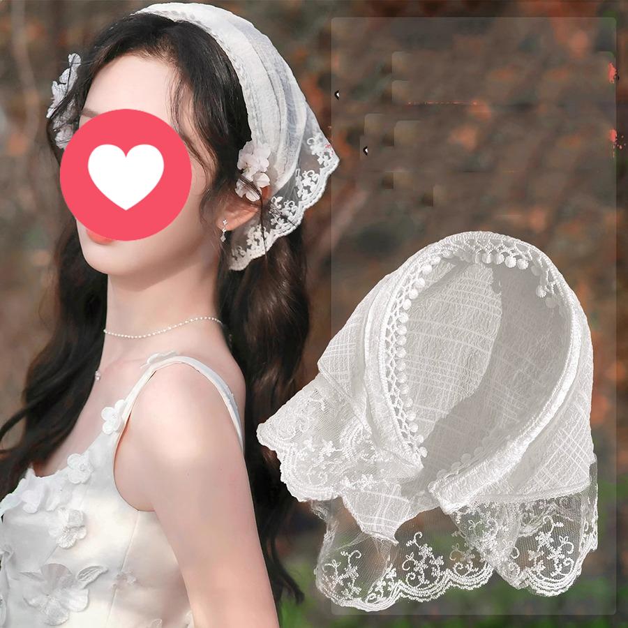 Fashion Vintage White Lace Headband, French Triangle Headband, Countryside Style Hairband for Women Girls Hair Hoops Accessories