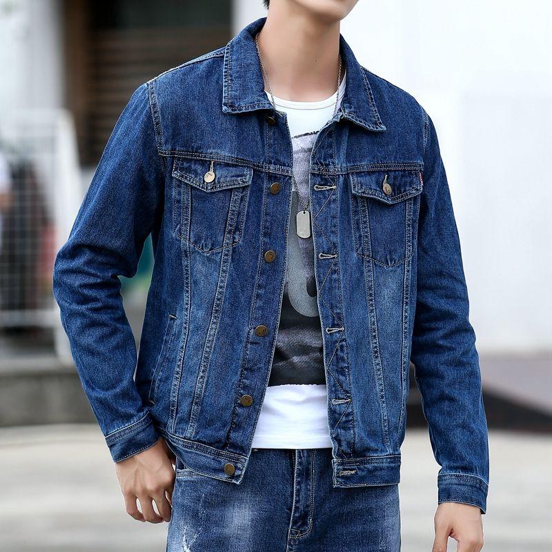 Vestes en jean pour hommes printemps automne Vêtements d'extérieur streetwear décontractés Couleur unie Simple boutonnage Col rabattu Veste en jean homme
