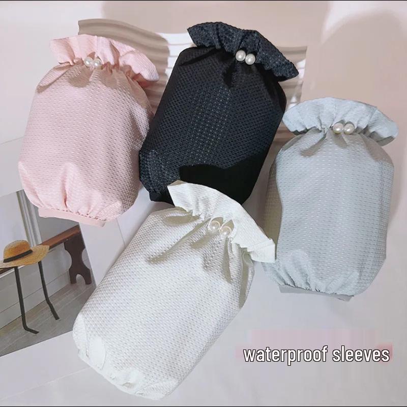 Women's Waterproof Pearl Decorated Sleeves: Cute, Oilproof, Stainproof, Protective for Autumn/Winter Housework and Student Use
