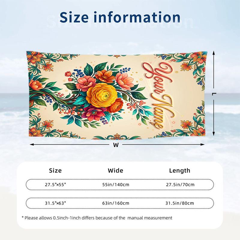 Floral Theme Beach Towel Personalized Custom Name & Text Soft Quick Dry Beach Towel for Swimming Travel