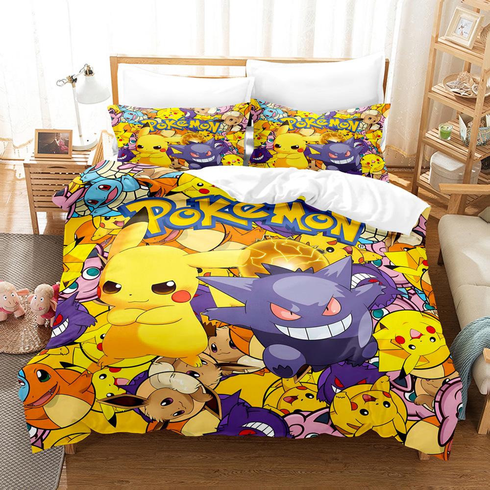 Pikachu Series Three-Piece Cartoon Kit 3D Digital Printing Quilt Cover Bedding