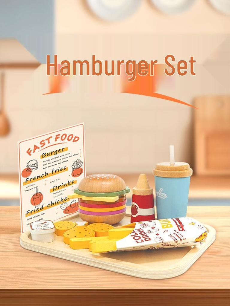 Children's Wooden Play Kitchen Hamburger Set: Educational Toy for Boys and Girls