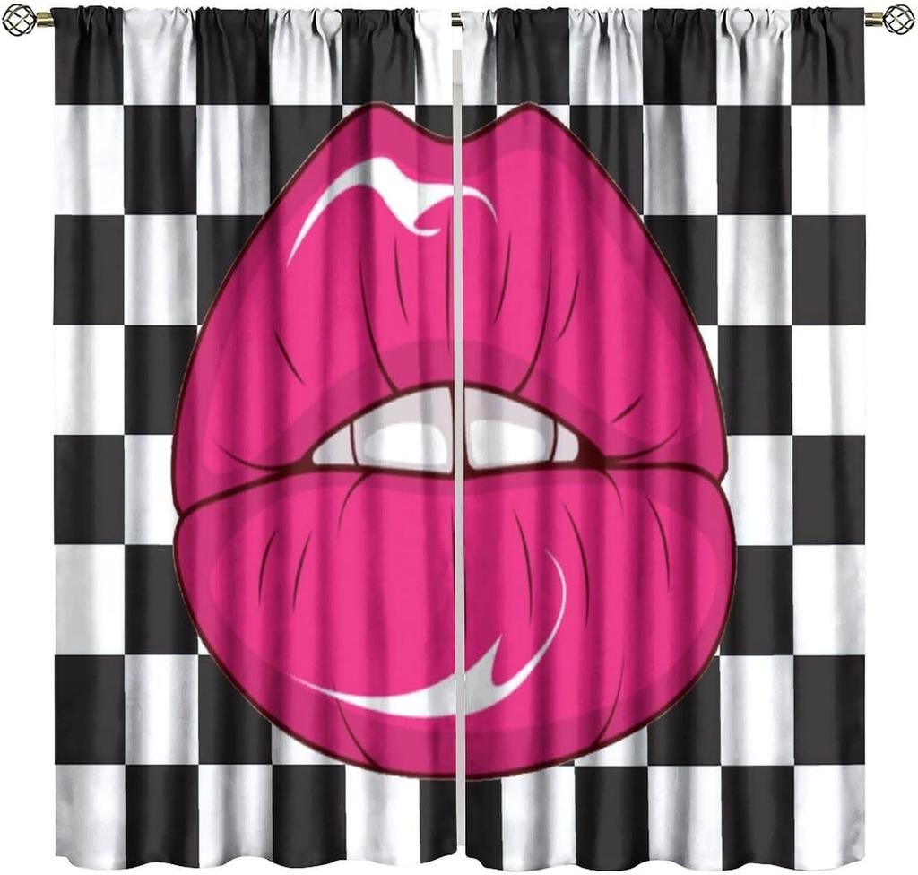 Glitter Lips Decor Window Curtains Red Sequins Sparkling Black White Leopard Zebra Home Kitchen Livingroom Coffee Room Window