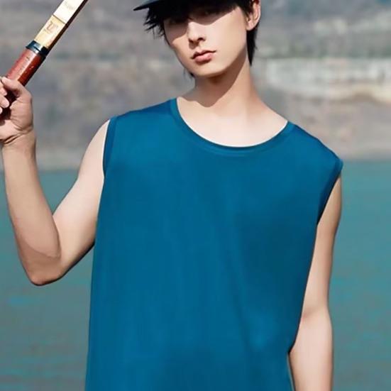 Men Vest Sleeveless Round Neck Summer Casual Sport Vest Pure Color Breathable Mesh Athletic Tank Tops