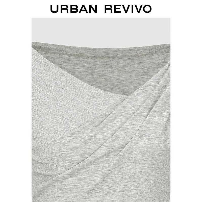 UR 2025 Autumn Women's Slim Fit Draped Pleated Long Sleeve T-Shirt