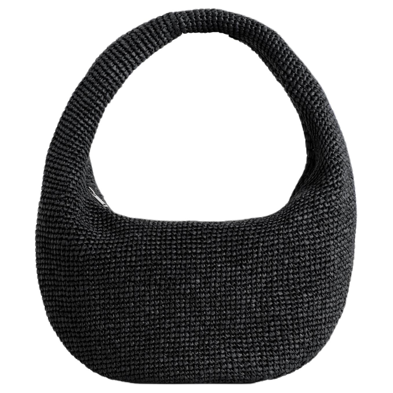 COS Straw Woven Arc Zipper Compartment With Built-In Pocket Paper Shoulder Bag Women shoulder bag Black 1332795002 Black